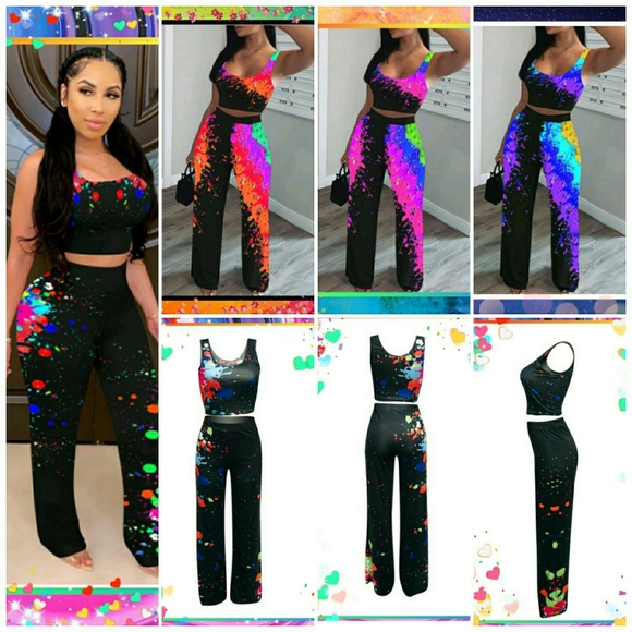 ‼️CLEARANCE PRICE FIRM‼️Multi Color Print Top and Wide Leg Pant Set❤ - Picture 5 of 5